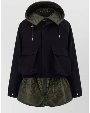 Sacai Wool Quilted Asymmetric Parka Coat - Black