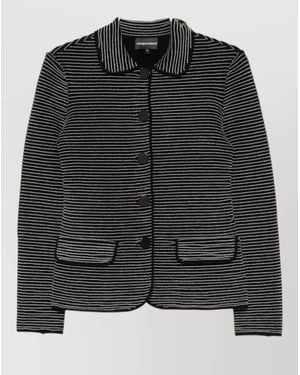 Emporio Armani Ribbed Slim-Fit Striped Cardigan - Black