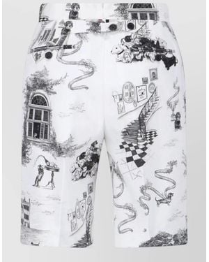 Thom Browne Straight Shorts Belt Loops Button Graphic Print - Grey