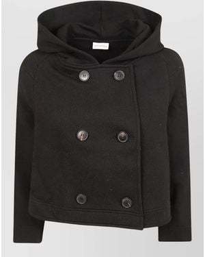 Dries Van Noten Cropped A-Line Jacket With Integrated Hood - Black