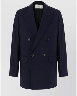 Ami Paris Virgin Wool Oversized Double-Breasted Blazer - Blue