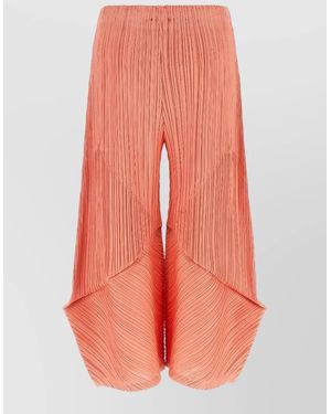 Pleats Please Issey Miyake Wide Leg Cropped Trousers Pleated Design - Orange