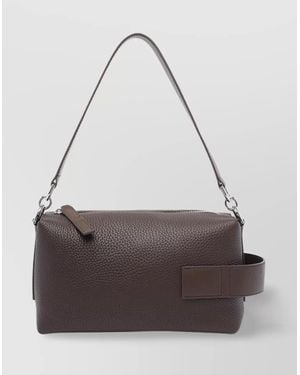 Hogan Leather Textured Rectangular Metal Hardware Shoulder Bag - Grey