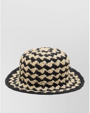 Closed Crochet Straw Hat Two Tone Pattern - Multicolour