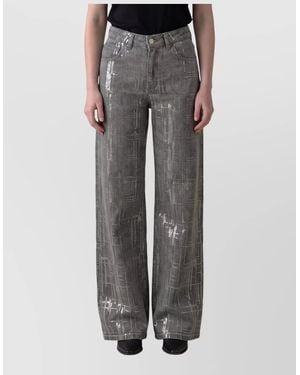 FEDERICA TOSI Sequined Mid-Rise Wide-Leg Denim Jeans - Grey