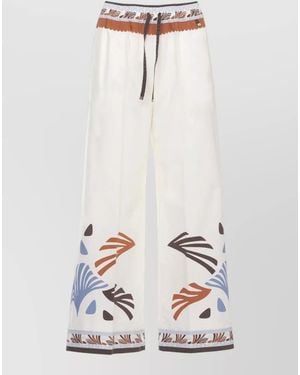 Herno Wide Leg Ankle Trousers Contrast Pattern - White