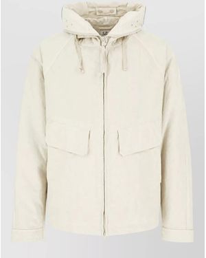C.P. Company Hooded Coat Front Pockets Adjustable Cuffs - Natural