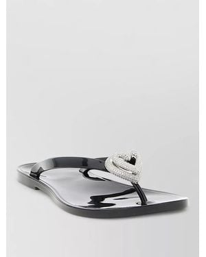 Mach & Mach Double Heart Sandals Flat Sole Open Toe - Metallic