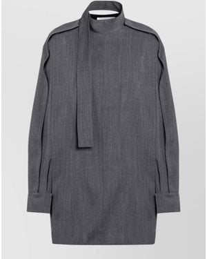 Jil Sander High Collar Long Sleeve Top Front Tie - Grey