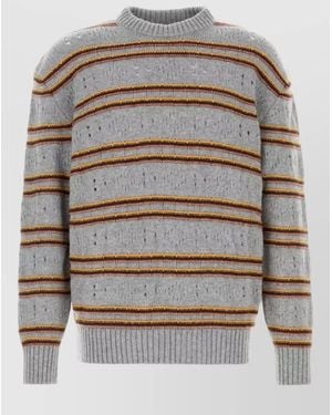Marni Cashmere Open Knit Striped Crew Neck Long Sleeve Jumper - Grey