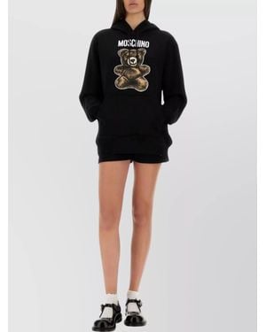 Moschino Graphic Print Hooded Kangaroo Pocket Knitwear - Black