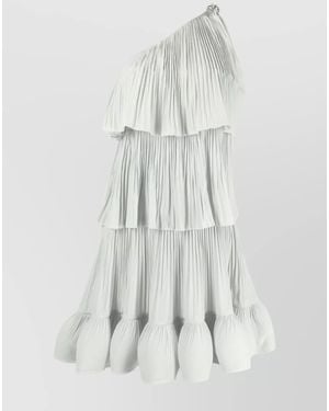 Lanvin Pleated One-Shoulder Tiered Mini Dress - White