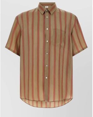 Saint Laurent Cassandre Striped Short Sleeve Shirt - Brown
