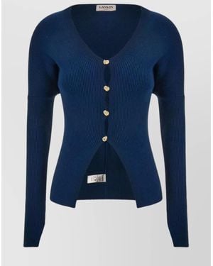 Lanvin V-Neck Cutout Wool-Blend Cardigan - Blue