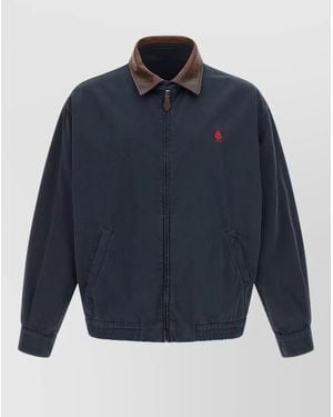 Prada Canvas Jacket Leather Collar Elastic Hem - Blue