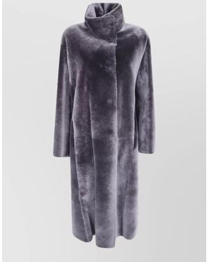 Giorgio Armani Shearling Long Trench Coat - Blue