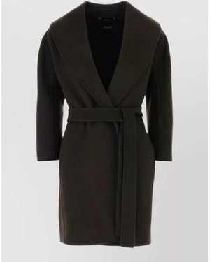 Max Mara Wool Messi Coat Three Quarter Sleeves Belt - Black