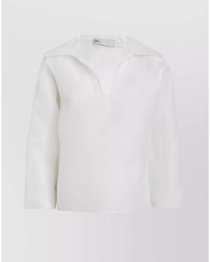 Tory Burch Silk Wide Neck 3/ Sleeve Blouse - White