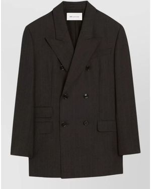 Ami Paris Wool Striped Double-Breasted Blazer - Black