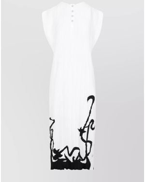 Lanvin Sleeveless Pleated Printed Midi Dress - White