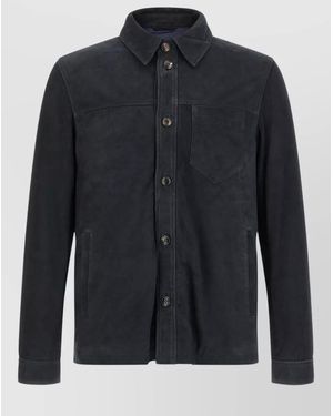 Pal Zileri Suede Shirt Jacket Chest Pocket Long Sleeves - Blue