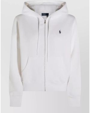 Polo Ralph Lauren Hooded Knitwear Sweatshirt Front Pockets - White