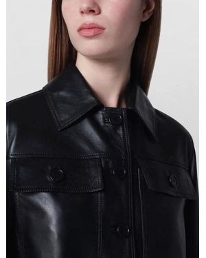 Salvatore Santoro Collared Leather Finish Coat Flap Pockets - Black