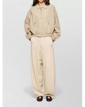 OOF WEAR Nylon Bomber Jacket Collared Design Cuffs - Natural