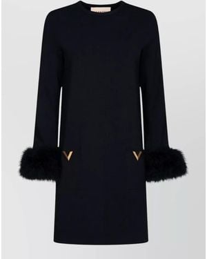 Valentino Garavani V Logo Feather Detail Knit Dress - Blue