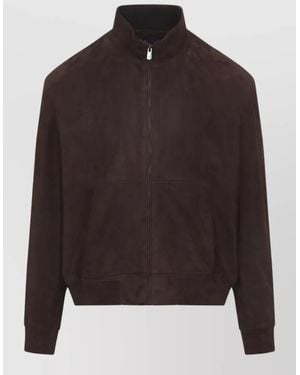 Ralph Lauren High Collar Bomber Jacket Ribbed Cuffs - Brown