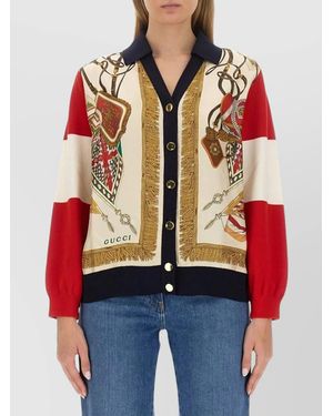 Gucci Fine-Knit Wool Printed Cardigan - Blue