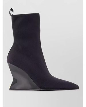 Balmain Cotton Wedge Ankle Boots - Blue