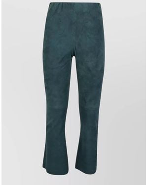 Via Masini 80 Cropped Suede Trousers Flared Cut Back Pockets - Blue
