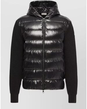 Moncler Wool Cashmere Quilted Hooded Bomber Jacket - Black