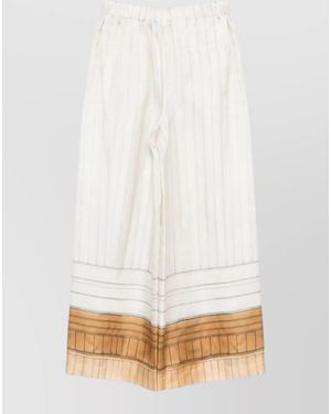 Alysi Ankle Length Wide Leg Striped Trousers - White