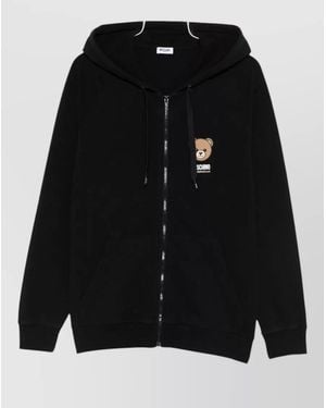 Moschino Hooded Crewneck Jacket Long Sleeves Hem - Black