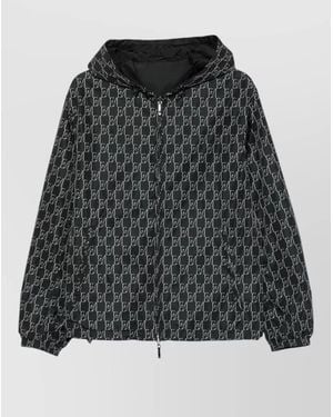 Emporio Armani Hooded Nylon Bomber Jacket Elasticated Hem - Black