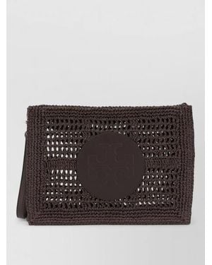 Tory Burch Ella Raffia Clutch Bag - Black