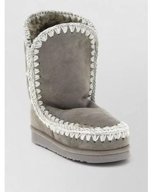 Mou Sheepskin Leather Fur Lined Ankle Boots - Gray
