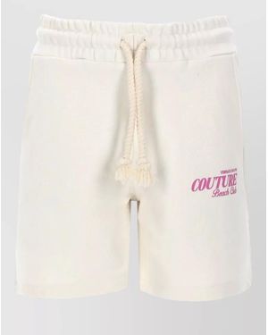 Versace Jeans Couture Logo Shorts Relaxed Fit Elastic Waistband Drawstring - Natural