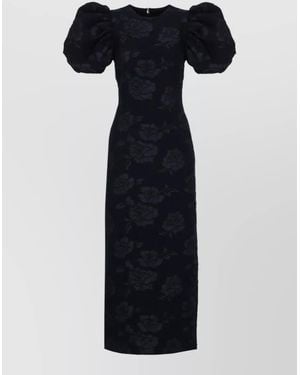 ROTATE BIRGER CHRISTENSEN Jacquard Floral Puff-Sleeve Maxi Dress - Blue