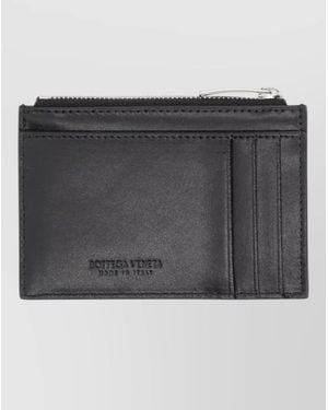 Bottega Veneta Leather Zip Card Holder - Gray