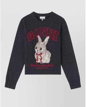 Ganni Wool Crewneck Jumper - Blue