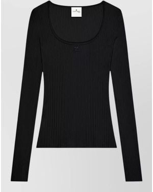 Courreges Long Sleeve Scoop Neck Ribbed Top - Black