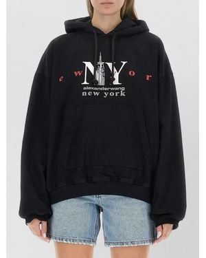Alexander Wang Logo Hooded Sweatshirt Graphic Front Pocket - Black