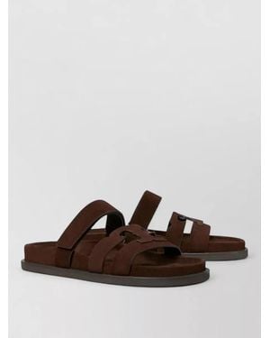 Tory Burch Slide Sandals Calf Suede Crisscross Straps - Brown