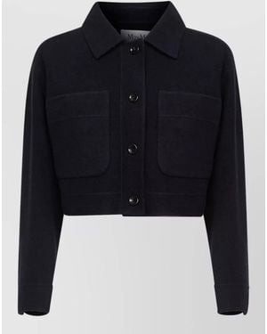 Max Mara Cropped Jersey Coat Collared Long Sleeves - Blue