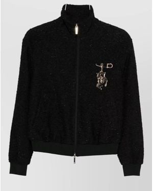 Emporio Armani Tweed Blouson Jacket High Collar Ribbed Hem - Black