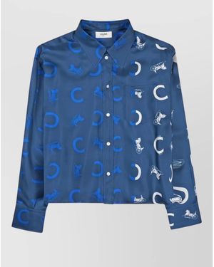Celine Silk Cropped Shirt - Blue
