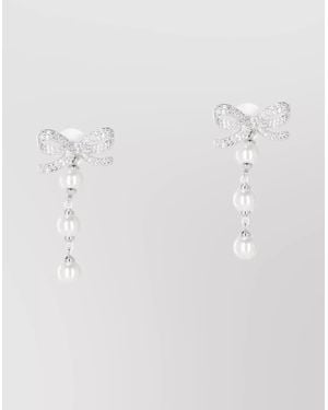 Self-Portrait Beads And Crystals Drop Earrings - White